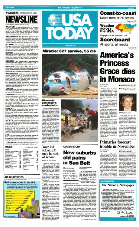 30 years ago today, on Sept. 15, 1982, the first USA TODAY hit the streets. It was a groundbreaking front page and newspaper, and this weekend we’ve launched a redesign across all of our products: print, web, mobile and tablets. Newspaper Headlines, Media Landscape, Speed Reading, Corporate Communication, New Puzzle, Quick Reads, Volunteer Opportunities, Word Games, Usa News