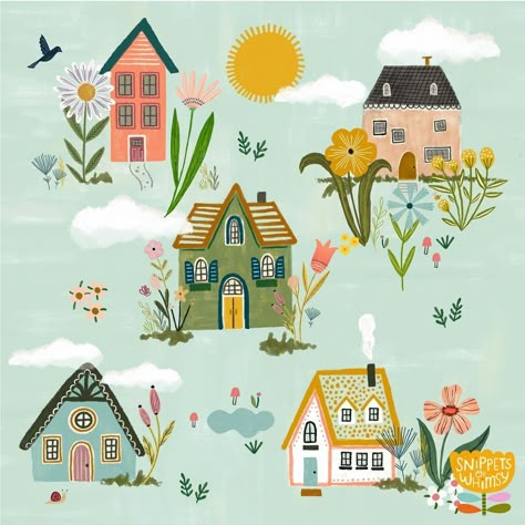 Kenzie Kae Elston | Illustration & Design (@snippetsofwhimsy) • Фото и видео в Instagram Houses Neighborhood, Houses To Draw, Cozy Illustration, Cottage Illustration, Whimsical Houses, Illustration For Kids, Houses Art, Learning Art, Glass Fusing Projects