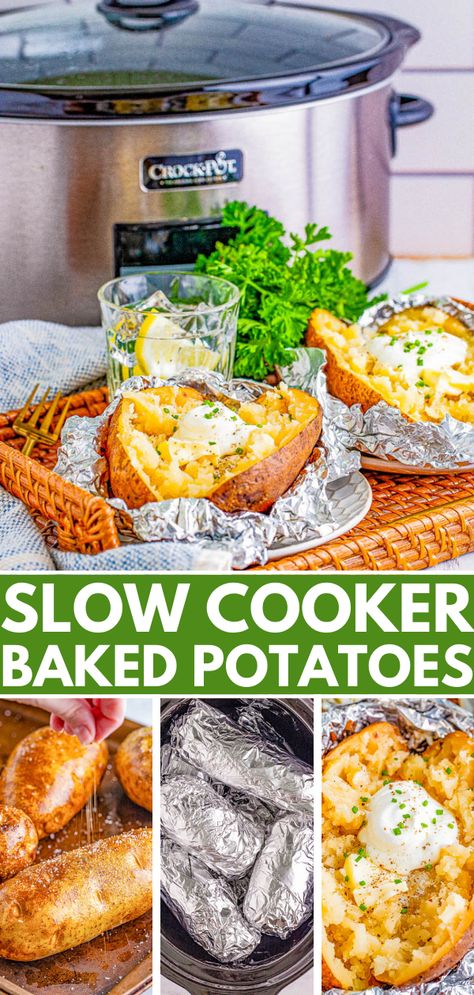 Slow Cooker Baked Potatoes, Perfect Potatoes, Crock Pot Baked Potatoes, Cooking Baked Potatoes, Butter Mashed Potatoes, Slow Cooker Baking, Making Baked Potatoes, Potatoes In Oven, Easy Mashed Potatoes