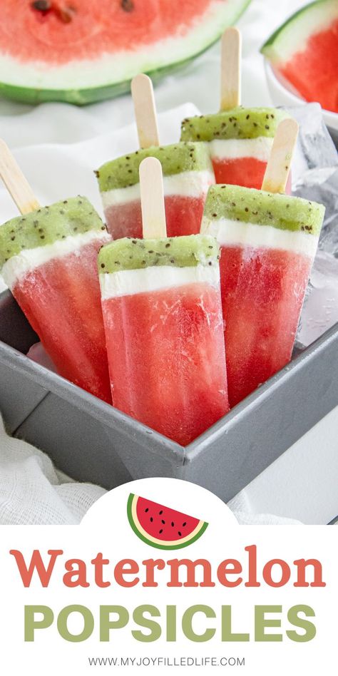 This simple watermelon popsicle recipe is a healthy alternative to store-bought. If the kids are wanting a frozen treat, whip up this simple popsicle recipe! Diy Watermelon Popsicles, Watermelon Cream Popsicles, Homemade Watermelon Popsicles, Easy Summertime Desserts, Vegan Popsicle Recipes, Jello Popsicle Recipes, Things To Make With Watermelon, Cold Treats For Summer, Popsicle Mold Recipes