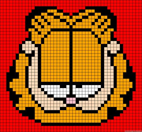 Garfield Coaster perler bead design inspiration - friendship-bracelets.net Garfield Knitting Pattern, Garfield Pixel Art Grid, Crochet Image Patterns, Cartoon Cross Stitch Patterns, Garfield Cross Stitch Pattern, Garfield Perler Bead Patterns, Garfield Alpha Pattern, Perler Beads Designs Pattern Pixel Art, Garfield Perler Beads