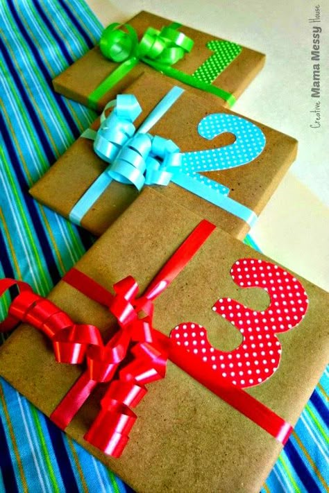 Creative Fun Gift-wrapping Idea for a Preschooler's Birthday Party Happy Birthday Wrapping Ideas, First Birthday Wrapping Ideas, Birthday Wrapping Ideas For Kids, Creative Gift Wrapping Birthday, Crafty Birthday Gifts, Birthday Wrapping Ideas, Birthday Gift Wrapping Ideas, Diy Gift Wrapping Paper, Wrapping Gifts Ideas