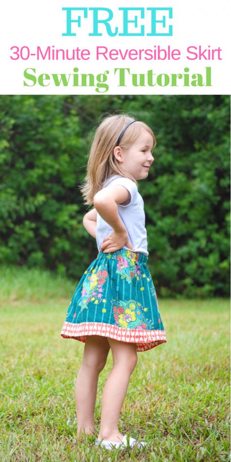 Skirt Sewing Tutorial, Trendy Sewing Projects, Diy Baby Headbands, Toddler Skirt, Reversible Skirt, Sewing Projects Clothes, Skirt Sewing, Skirt Tutorial, Sewing Projects For Kids