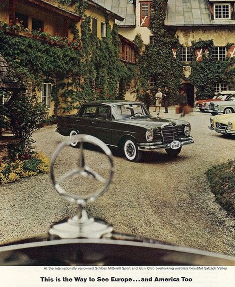 Aldo Gucci (Al Pacino) pulls up to the villa of his brother Rodolfo Gucci (Jeremy Irons) in a black 1962 Mercedes Benz as featured in this original print ad - House of Gucci Classic Benz, Mercedes Aesthetic, Mercedes Vintage, Vintage Mercedes, House Of Gucci, Old Mercedes, Mercedes Benz Maybach, Daimler Benz, Mercedes Models