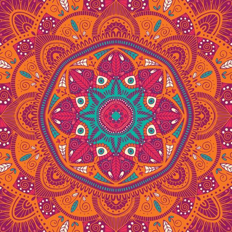 Colorful ornamental floral ethnic mandal... | Premium Vector #Freepik #vector #background #pattern #flower #frame Coral Draw, Floor Designs, Rose Gold Texture, Colorful Mandala, Neon Backgrounds, Mandala Vector, Mandalas Design, Mandala Print, Hand Drawn Pattern