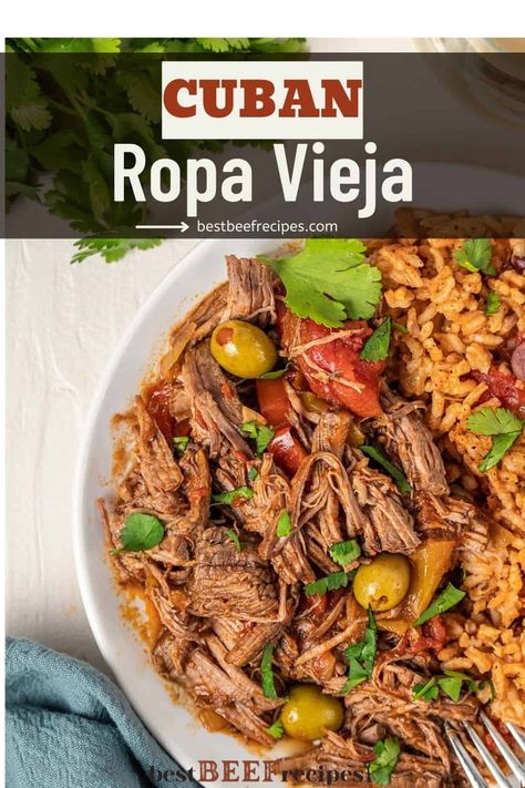 Make a delicious ropa vieja with this easy recipe! Tender shredded beef, bell peppers, and spices come together for a mouthwatering meal. via @bestbeefrecipes Cuban Ropa Vieja, Ropa Vieja Recipe, Delicious Slow Cooker Recipes, Cuban Cuisine, Plantains Fried, Shredded Beef, Beef Stew Recipe, Cuban Recipes, Beef Recipe