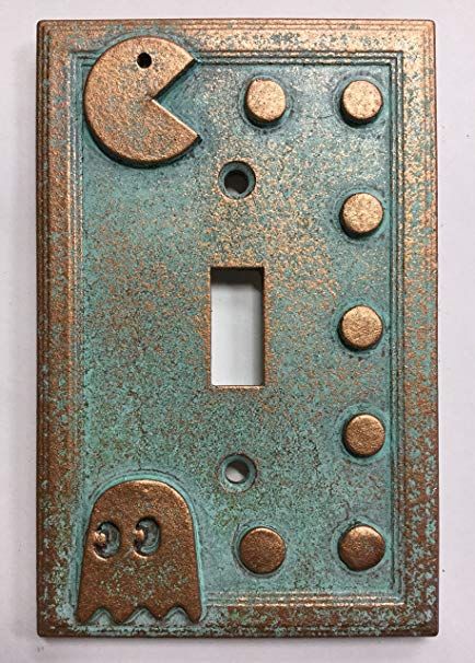 Light Switch Art, Games Room Inspiration, Garage Game Rooms, Wall Switch Plates, Engraving Printing, Aged Copper, Classic Video, Classic Video Games, Copper Patina