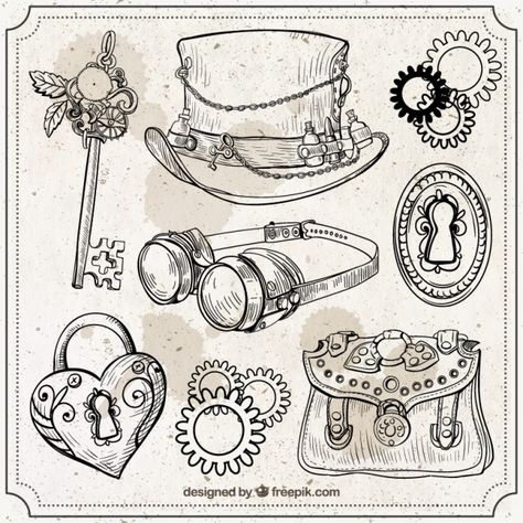 éléments de steampunk dessinés à la main mis Vecteur gratuit Steam Punk Drawing, Steampunk Diy Crafts, Steampunk Kunst, Steampunk Drawing, Steampunk Elements, Steampunk Images, Steampunk Illustration, Steampunk Tattoo, Steampunk Artwork