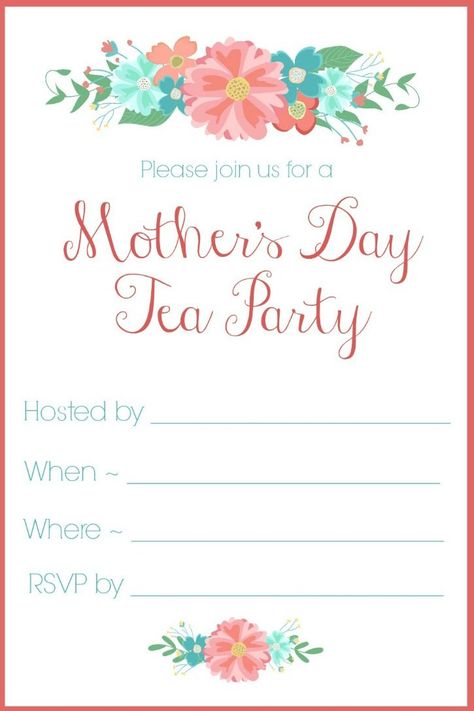 Looking for a great Mother's Day Idea? Host a Tea Party for your Mother! Start with these free tea party invites and flower cupcake toppers. They are a perfect way to welcome guests and I love the coral, blue, and yellow flowers! Mother's Day Afternoon Tea, Mothers Day Tea, Cupcakes Decoration Diy, Cupcakes Flores, Diy Mother's Day Crafts, Tea Party Invitations, Mothers Day Decor, Tea Party Decorations, Mothers Day Brunch