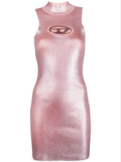 Diesel Metallic Dress, Pink Diesel Dress, Diesel Metallic, Diesel Clothes, Diesel Outfit, Diesel Dress, Diesel Dresses, High Neck Sleeveless, Mothers Dresses