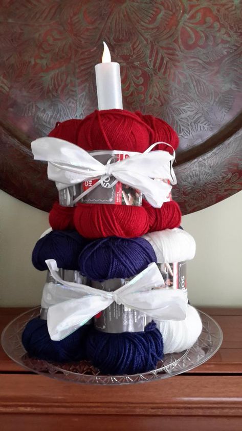 Yarn Cake Dollar Tree Plates, Cake Tower, Yarn Cake, Textile Arts, Diaper Cakes, Dollar Tree, Textile Art, Diaper Cake, Bouquets