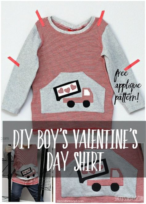 15+ Easy DIY Valentines day t shirts - Swoodson Says Diy Valentine's Shirts, Valentines Day T Shirts, Winter Sewing Projects, T Shirt Tutorial, Free Applique Patterns, Winter Sewing, Boy Sewing, Toddler Valentines, Valentine Crafts For Kids