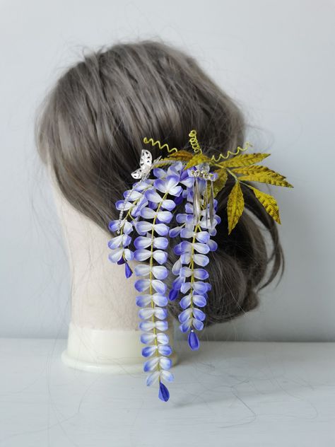 Japanese Hair Accessories, Chinese Wisteria, Tsumami Kanzashi, Tsumami Zaiku, Japanese Hair, Japanese Hairstyle, Hair Decorations, Traditional Modern, Accessories Handmade