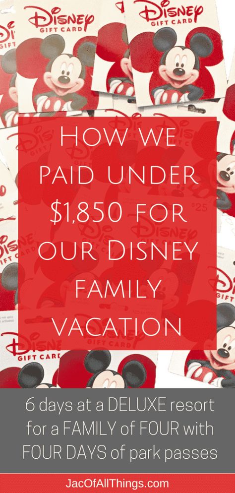 Learn how we planned a trip for our family of four to Walt Disney World for under $1850! (Including a 6 day stay at a deluxe resort, four-day park tickets, and airfare!) Read more on how you can save money on your next Disney vacation and do Disney World on the cheap! All the tips and tricks to save money, get the best discounts and deals, and do Disney World on a reasonable budget! Make sure you get the best deal on your vacation and plan a fun trip for the family without going broke! Disney World Cheap, Disney Worlds, Disney Cheap, Disney Gift Card, Disney On A Budget, Disney Cute, Disney Tickets, Disney World Vacation Planning, Family Disney Trip