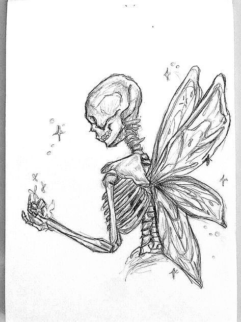 Skeleton Fairy Tattoo, Skeleton Ballerina, Fairy Skeleton, Fairy Tshirt, College Project, Mermaid Skeleton, Skeleton Drawings, Fairy Tattoo, Tattoo Design Book