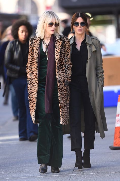 Here's the First Look at Rihanna's Character in Ocean's Eight Ocean's Eight, Oceans Eight, Oceans 8, Leopard Print Coat, Style Steal, Celebrity Design, Sandra Bullock, Cate Blanchett, The Hollywood Reporter