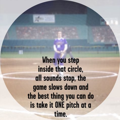 All sounds stop when you step inside that circle. #softball #softballpitching Be strong inside the circle. Softball Pitcher Quotes, Fastpitch Softball Quotes, Inspirational Softball Quotes, Softball Memes, Softball Things, Sports Quotes Softball, Softball Problems, Softball Pitcher, Inspirational Sports Quotes