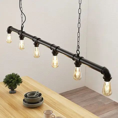 Rustic Industrial Lighting, Lampe Industrial, Industrial Hanging Lights, Linear Pendant Lighting, Industrial Ceiling Lights, Linear Pendant Light, Pendant Light Styles, Metal Pendant Light, Hanging Ceiling Lights