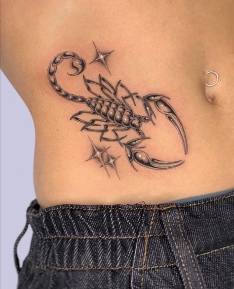 Scorpion Tattoo Design Feminine, 88 Tattoo, Scorpion Tattoos, 12 Tattoos, Waist Tattoos, History Tattoos, Scorpio Tattoo, Fantasy Tattoos, Scorpion Tattoo