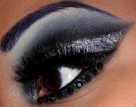 rhinestones. beautiful dark eyeshadow. night out. Glitter Eyebrows, Jewel Makeup, Punk Makeup, Glamour Makeup, Kiss Makeup, Costume Makeup, Makeup Designs, Love Makeup, Artistry Makeup