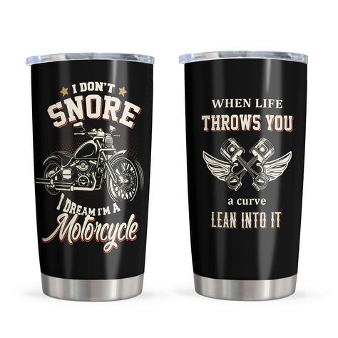 PRICES MAY VARY. 🚴BEST MOTORCYCLE GIFT: I don't snore, I dream I'm a motorcycle. I'm a normal biker, but cooler. With funny words that ease one’s mind and pattern delicately designed, this tumbler is suitable for everyone loves motorcycle.You can give this unique gift to your friends/family, and yourself! 🚴LARGE CAPACITY AND PORTABLE：With a capacity of 20oz, it can hold a lot of water at one time. The cup itself is lightweight and easy to carry. 🚴DOUBLE WALL VACUUM INSULATION: The double-wall Lovers Gift Ideas, Diy Motorcycle, Cabin Trip, Motorcycle Gifts, Feeling Hot, Mom Diy, Motorcycle Riders, Women Best, Funny Words