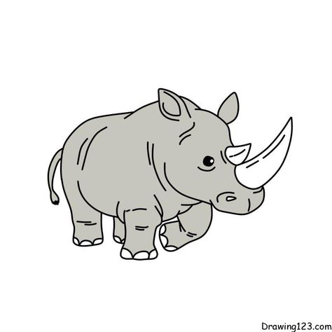 Rhinoceros Drawing, Rhino Drawing, Javan Rhinoceros, Baby Rhino, Fun Crafts To Do, Canvas Drawings, Grade 7, Drawing Easy, Learn How To Draw