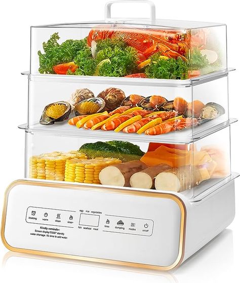 SUSTEAS Food Steamer for Cooking - 17QT Vegetable Steamer with 24H Booking & 60Min Timer, Electric Steamer with Digital Display and 3 Tier Stackable Trays, Auto Shut-Off & Boil Dry Protection Dumpling Steamer, Electric Food Steamer, Electric Steamer, Food Steamers, Breakfast Machine, Vegetable Steamer, Food Steamer, Steamer Recipes, Electric Foods