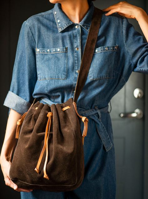 Vintage Suede Bucket Bag Italian Women Shoulder Bag Gift. Autumn fashion trend bag cross body dark brown. Boho bucket bag winter fashion Trend Bag, Italian Bags, Women Shoulder Bag, Italian Women, Vintage Suede, Leather Care, Vintage Handbags, Leather Accessories, Fashion Trend