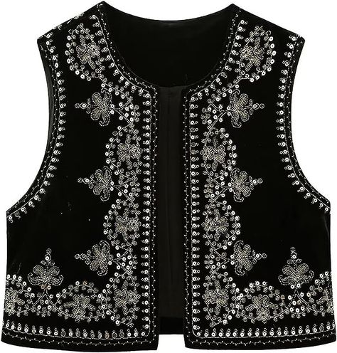 Yuemengxuan Embroidered Floral Vest for Women Y2K Sleeveless Open Front Crop Top Vintage Boho Crochet Vests Cardigan Blouse(A Pink Floral Green,Medium) at Amazon Women's Coats Shop Open Front Crop Top, Crochet Vests, Floral Vest, Boho Vest, Floral Vests, Vest For Women, Eid Ul Adha, Front Crop Top, Sweater Vests