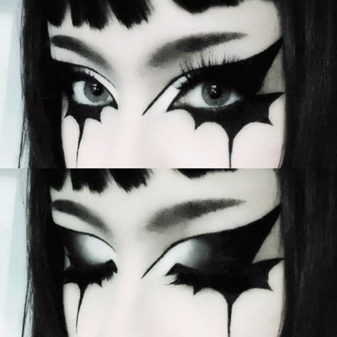 Eye Makeup Goth, Black And White Eye Makeup, Eyeliner Tut, Gothic Eyeliner, Goth Black And White, Eye Makeup Inspo, Maquillage Goth, White Eye Makeup, Trad Goth Makeup