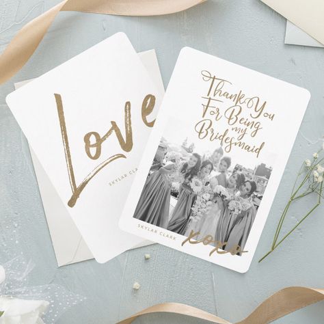 Thanks For Being My Bridesmaid Trendy Photo Thank You Card Cheap Bridesmaid Gifts, Will You Be My Bridesmaid Gifts, Bridesmaid Gifts Unique, White Backgrounds, Gold Bridesmaids, Photo Thank You Cards, Bridesmaids Photos, Custom Thank You Cards, Bridemaids Gifts