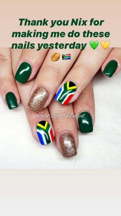 South African Flag Nails, South African Nail Art, South African Nails, African Nails, Flag Nail Art, Subtle Nail Art, Flag Nails, South African Flag, Neon Acrylic Nails