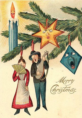 The other ornaments were slightly disgruntled with the placement this year... Victorian Christmas Cards, Vintage Holiday Cards, Weird Vintage, Creepy Vintage, Creepy Christmas, Vintage Christmas Images, Old Christmas, Old Fashioned Christmas, Antique Christmas