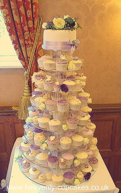 Quinceañera Cakes, Fall Wedding Cupcakes, Cake With Cupcakes, Lavender Wedding Cake, Cupcake Towers, Cupcake Tower Wedding, Purple Cupcakes, Wedding Cake Prices, Quinceanera Cakes