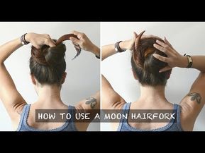 Crescent Hair Stick, How To Use Crescent Moon Hair Fork, Moon Hair Stick Tutorial, Hair Moon Fork, Crescent Moon Hair Stick, Diy Hair Sticks How To Make, Hair Crescent, Moon Hair Fork, Moon Hair Pin