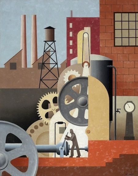 Art Graf, Futurism Art, Industrial Paintings, Art Deco Paintings, Mechanical Art, Art Deco Poster, Street New York, Deco Poster, American Painting