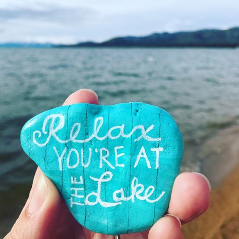 Relax you’re at the lake painted rock. Left this one at Lake Tahoe. Rock Painting Lake Ideas, Lake Life Rock Painting, Lake Rock Painting, Lake Life Painted Rocks, Lake Rock Painting Ideas, Lake Painted Rocks, Stone Wall Panels, Inspirational Rocks, Garden Rock Art