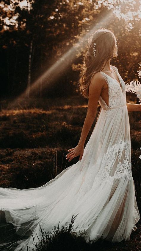 Dreamy dress Wedding Dresses Spaghetti Strap, Boho Wedding Dresses, Wedding Gown Backless, Wedding Dresses A Line, Elegant Bridal Gown, V Neck Wedding Dress, Backless Wedding, Lace Bridal Gown, Beach Boho