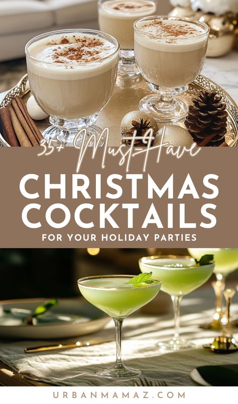 Looking for must have Christmas cocktails for your holiday parties? Check out this ultimate list of 35+ festive Christmas cocktails to impress your guests. Christmas Mix Drinks Holiday Cocktails, Holiday Cocktail Gifts, Signature Holiday Drinks, Cocktail Recipes For New Years, Christmas Specialty Cocktails, Cocktail For Christmas, Christmas Drink Station Ideas, Cheap Christmas Cocktails, Classic Christmas Drinks