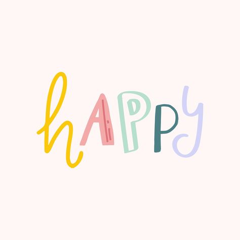 Word art vector happy doodle lettering colorful | free image by rawpixel.com / Aum Happy Logo, Happy Doodles, Colorful Lettering, Ios Aesthetic, Happy Font, Comic Face, Mal Humor, Illustration Story, Doodle Fonts