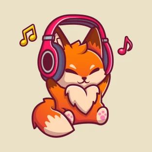 Headphones And Music, Cute Fox Cartoon, Cute Fox Drawing, Music Cartoon, Fox Drawing, Listening Music, 강아지 그림, Cute Animal Drawings Kawaii, Funny Illustration