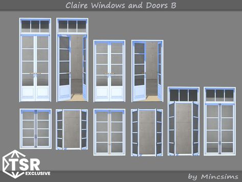 The Sims Resource - Claire Windows and Doors B Sims 4 Alpha Cc Doors, Sims 4 Cc Farmhouse Windows, Glass Door Sims 4 Cc, Sims 4 Open Windows Cc, Sims 4 Doors Patreon, Ts4 Door Cc, Sims Windows, Sims 4 Windows And Doors Cc, Sims 4 Front Door Cc