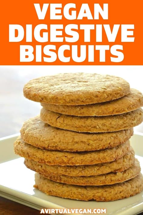 Make your own delicious vegan digestive biscuits. Crunchy, crumbly & not too sweet, they make the perfect accompaniment to a cup of tea! Digestive Cookies, Vegan Biscuits, Vegan Kids, Digestive Biscuits, Biscuits Recipe, Whoopie Pies, Vegetarian Cooking, Homemade Granola, Pie Cake