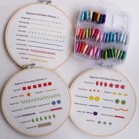 Hand Embroidery Kits For Beginners, Bamboo Embroidery, Basic Hand Embroidery Stitches, Embroidery Stitches Beginner, Beginner Embroidery Kit, Pola Bordir, Hand Embroidery Kits, Beginners Embroidery, Embroidery Tools