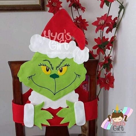 Grinch Chair Covers, Grinch Chair, Grinch Village, Grinch Stuff, Grinch Crafts, Grinch Decorations, Xmas Games, Whoville Christmas, Easy Christmas Ornaments