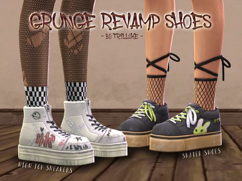 Grunge Revamp Shoes | Patreon Sims 4 Cc Base Game Compatible Clothes, Sims Shoes, My Ocd, 80s Clothes, Grunge Shoes, Sims Packs, The Sims 4 Pc, Sims 4 Cc Shoes, Sims 4 Mm Cc