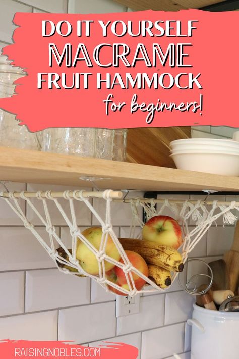 Today I am sharing how to make a macrame fruit hammock. These macrame fruit hammocks are trending right now and for good reason! They are so fun and add a bit of texture and fun to any kitchen. In this tutorial, I will walk you through the steps of how to make a macrame fruit hammock and I am also including a video just in case your prefer to watch tutorials via video Macrame Fruit Hammock, Fruit Hammock, Macrame Hammock, Diy Hammock, Macrame Knots Tutorial, Makramee Diy, Crochet Fruit, Macrame Wall Hanging Diy, Rope Crafts