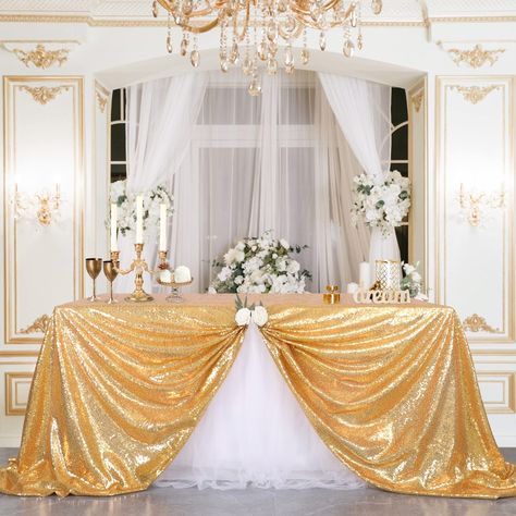 PRICES MAY VARY. Sequin Tablecloths for Parties: It's 50"x50"(125cm*125cm). Image size is just for reference, choose your size as you need.(The size of the tablecloth in the picture is 90x132/90x156inch, which can be to the floor.) Sequin Tablecloth Decoration: 3MM round high density sequins material with mesh fabric backing. It won't drop the sequins. High Workmanship: The color of the product displayed in the picture will be different from the color in the actual natural light. Because the col Sequin Wedding Decor, Sparkly Table Cloth, Rose Gold Sequin Tablecloth, Party Christmas Decorations, Banquet Table Decorations, Gold Sequin Tablecloth, Spring Tablecloths, Gold Tablecloth, Anniversary Candle