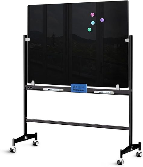 Amazon.com : Mobile Black Magnetic Glass Board on Wheels 60x40" - Rolling Black Glass Whiteboard Height Adjust Portable Easel, Movable Tempered Glass Dry Erase Board, ZHIDIAN Large Blackboard with Stand : Office Products Magnetic Glass Board, Portable Easel, Glass Whiteboard, Glass Dry Erase Board, Glass Board, Acrylic Board, Dry Erase Board, Office Products, Whiteboard