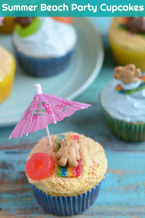 Summer Beach Party Cupcakes Beach Party Cupcakes, Beach Cupcakes, Summer Cupcakes, Easy Cupcake Recipes, Party Cupcakes, Summer Beach Party, Easy Summer Desserts, Easy Cupcakes, Wedding Dessert